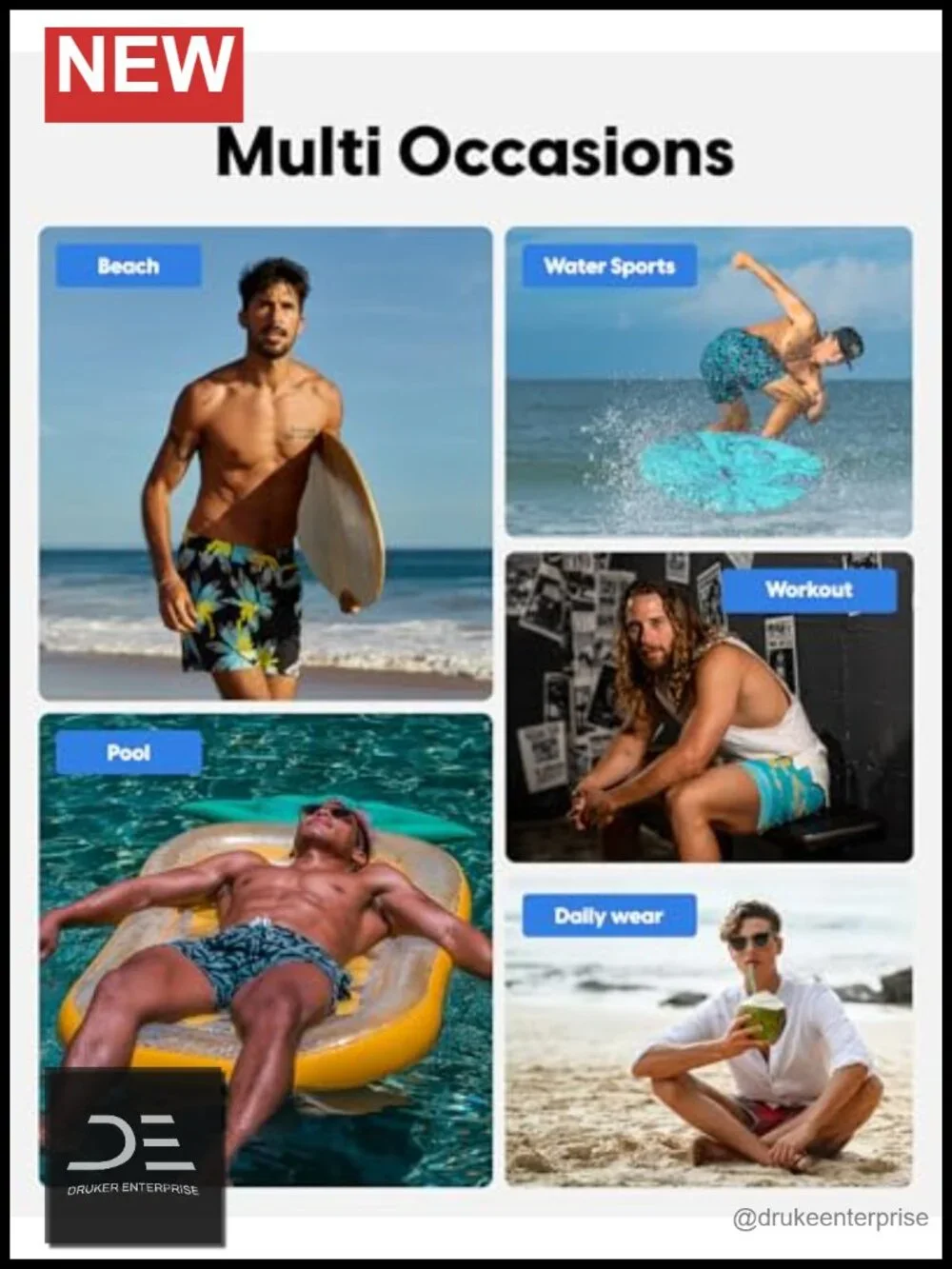 Mens Swim Trunks with Compression Liner 7 Inseam Quick Dry Zipper Pockets